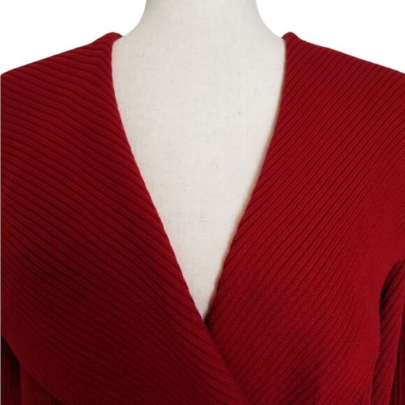 Lauren Ralph Lauren Red 100% Cotton Ribbed Buckle Shawl Collar Cardigan Size S - Picture 4 of 8